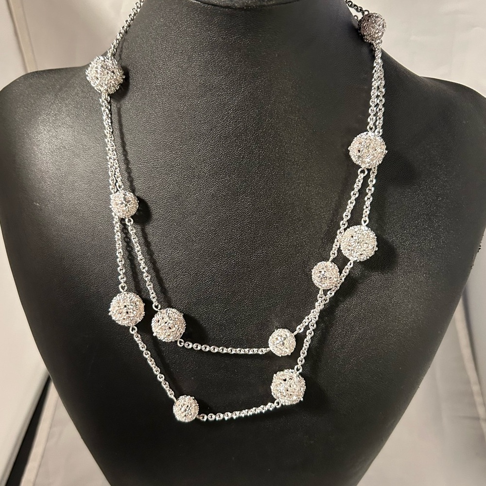 Charter Club 44” Pavé Filigree Ball Double Up Bright Silver Tone Rhinestones